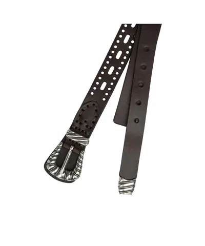 Etro Leather Belt With Perforated Details Belts Brown In Black