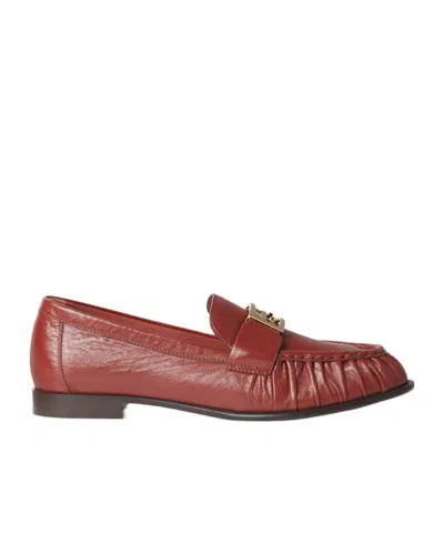 Fendi Curled Metal Detail Baguette Loafers In Red
