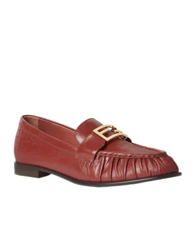 Fendi Curled Metal Detail Baguette Loafers In Red