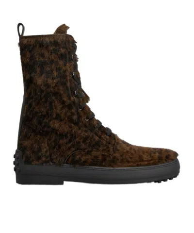Tod's Winter Gommino Ankle Boots In Pony Effect Leather In Brown