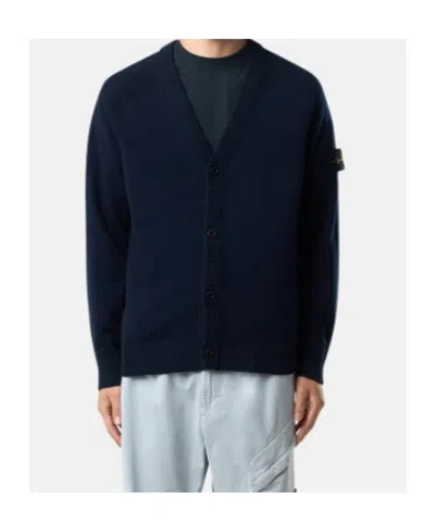 Stone Island Cardigan With Reverse Stitch Details And Button Fastening In Blue