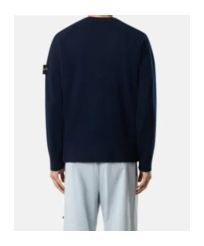 Stone Island Cardigan With Reverse Stitch Details And Button Fastening In Blue