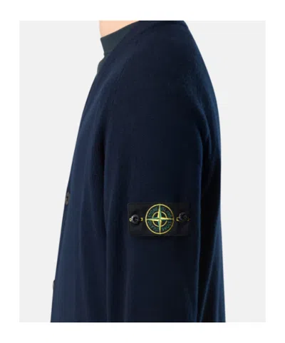 Stone Island Cardigan With Reverse Stitch Details And Button Fastening In Blue