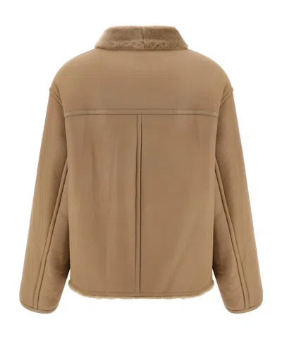 Yves Salomon Shearling Buttoned Leather Coat In Brown