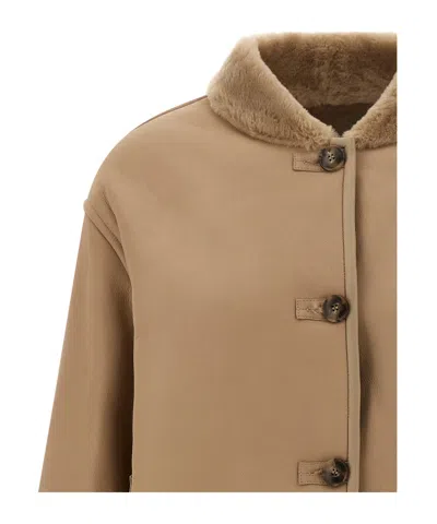 Yves Salomon Shearling Buttoned Leather Coat In Brown