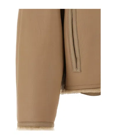 Yves Salomon Shearling Buttoned Leather Coat In Brown