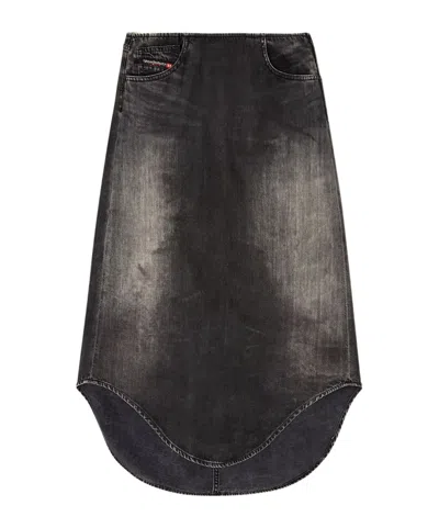 Diesel Denim Midi Skirt With Shadow Effect In Black