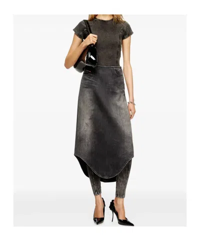 Diesel Denim Midi Skirt With Shadow Effect In Black