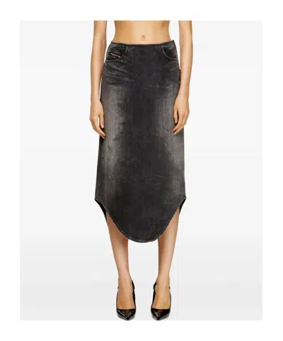Diesel Denim Midi Skirt With Shadow Effect In Black