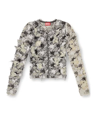 Diesel Cardigan In Devoré Houndstooth Jacquard In Multi