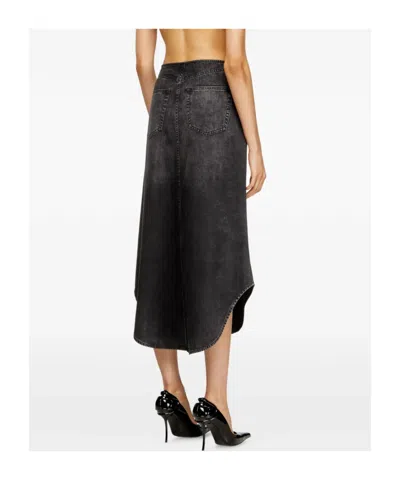 Diesel Denim Midi Skirt With Shadow Effect In Black