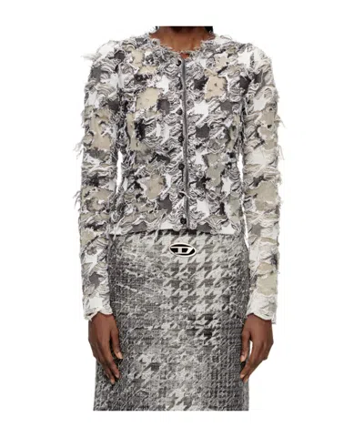 Diesel Cardigan In Devoré Houndstooth Jacquard In Multi