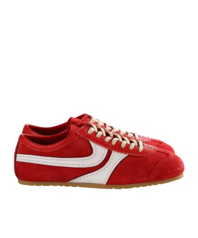 Dries Van Noten Mixed Leather Retro Runner Sneakers In Red