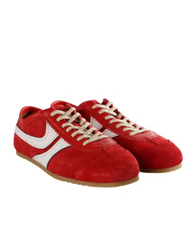 Dries Van Noten Mixed Leather Retro Runner Sneakers In Red