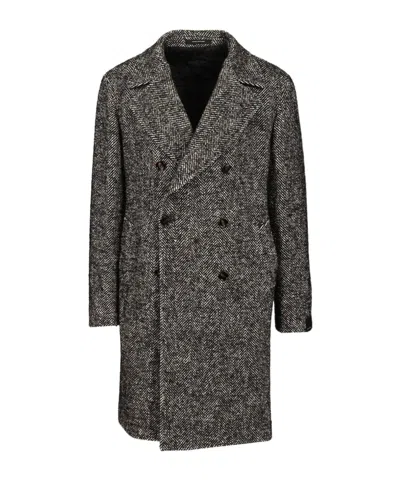 Tagliatore Cappotto Sfoderato 2 Petti Bruce Lungo Resca Tweed Nero 40 Cot 20 Lana 19 Polies 12 Af 5 Seta 4 Alpa In Gray