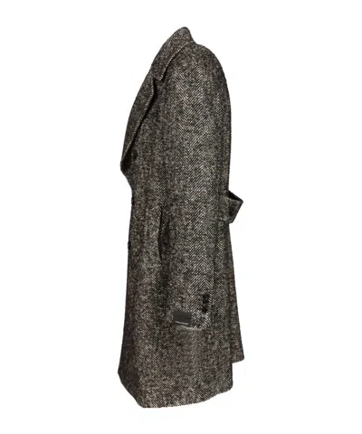 Tagliatore Cappotto Sfoderato 2 Petti Bruce Lungo Resca Tweed Nero 40 Cot 20 Lana 19 Polies 12 Af 5 Seta 4 Alpa In Gray