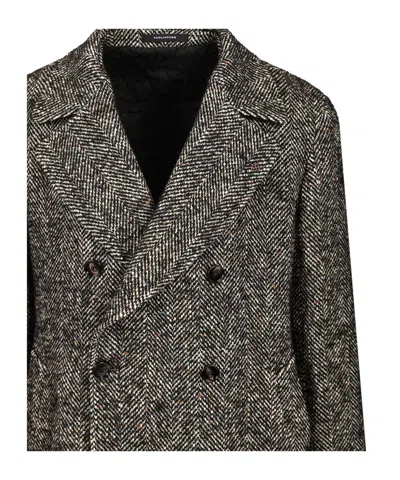 Tagliatore Cappotto Sfoderato 2 Petti Bruce Lungo Resca Tweed Nero 40 Cot 20 Lana 19 Polies 12 Af 5 Seta 4 Alpa In Gray