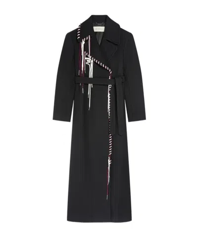 Dries Van Noten Rafaella Whipstitched Wool Blend Coat In Black