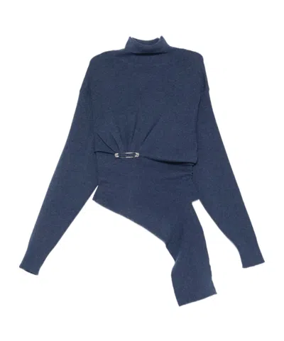 Lanvin Turtleneck Top With Asymmetric Hem And Sleeves In Blue