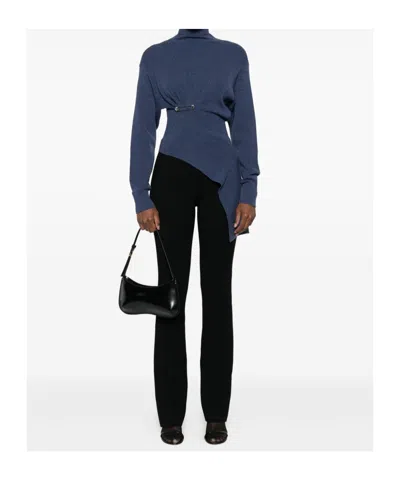 Lanvin Turtleneck Top With Asymmetric Hem And Sleeves In Blue