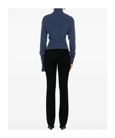 Lanvin Turtleneck Top With Asymmetric Hem And Sleeves In Blue