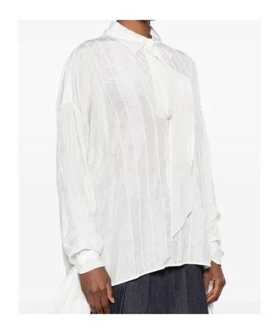 Lanvin Long Sleeve Pleated Sheer Top With Tie In White