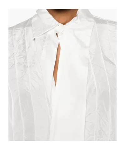 Lanvin Long Sleeve Pleated Sheer Top With Tie In White