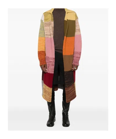 Dries Van Noten Long Patchwork Coat Ribbed Cuffs In Multi