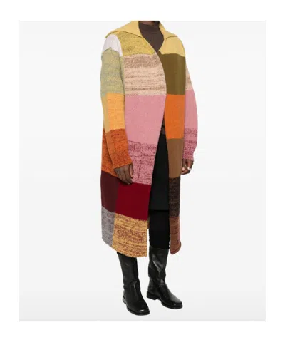 Dries Van Noten Long Patchwork Coat Ribbed Cuffs In Multi