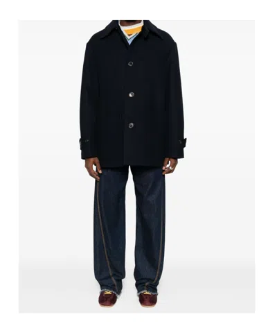 Dries Van Noten Button-down Minimalistic Coat With Patch Pockets In Blue