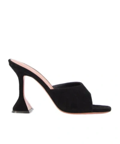 Amina Muaddi Black Calf Leather Bos Taurus Stiletto Heel Sandals In Black