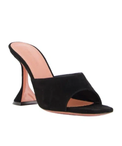 Amina Muaddi Black Calf Leather Bos Taurus Stiletto Heel Sandals In Black