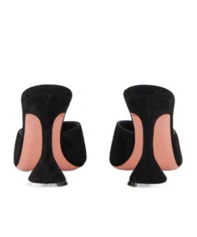 Amina Muaddi Black Calf Leather Bos Taurus Stiletto Heel Sandals In Black