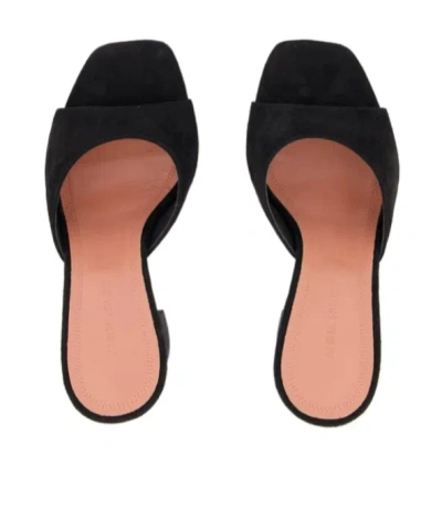 Amina Muaddi Black Calf Leather Bos Taurus Stiletto Heel Sandals In Black