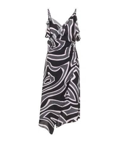 Pucci Spaghetti Strap Asymmetric Hem Dress In Multi