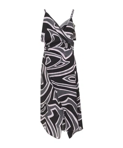 Pucci Spaghetti Strap Asymmetric Hem Dress In Multi