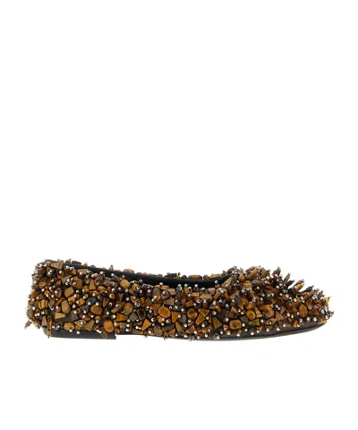 Dries Van Noten Decorative Round Toe Ballet Flats In Brown