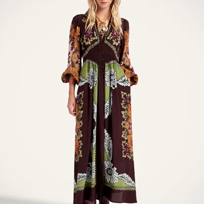 La Doublej Bordeaux Printed Crepe De Chine Maxi Dress In Brown