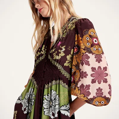 La Doublej Bordeaux Printed Crepe De Chine Maxi Dress In Brown