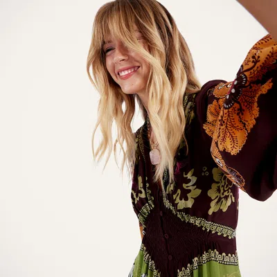 La Doublej Bordeaux Printed Crepe De Chine Maxi Dress In Brown