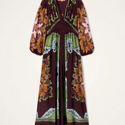 La Doublej Bordeaux Printed Crepe De Chine Maxi Dress In Brown