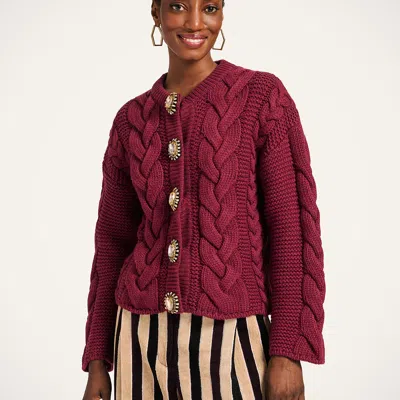 La Doublej Portrait Embellished Wool-blend Cardigan In Brown