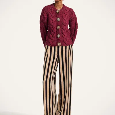 La Doublej Portrait Embellished Wool-blend Cardigan In Brown