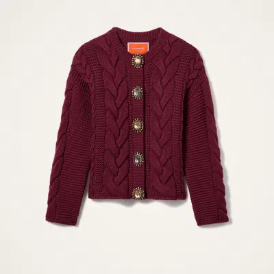 La Doublej Portrait Embellished Wool-blend Cardigan In Brown