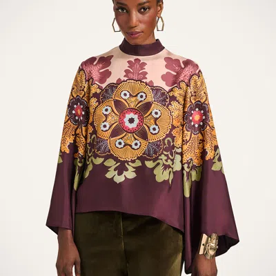 La Doublej La Double J Make An Exit Printed Silk Top In Brown