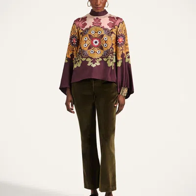 La Doublej La Double J Make An Exit Printed Silk Top In Brown