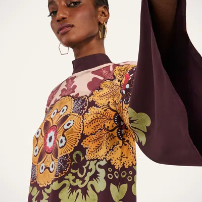 La Doublej La Double J Make An Exit Printed Silk Top In Brown