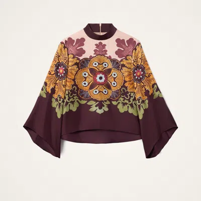 La Doublej La Double J Make An Exit Printed Silk Top In Brown