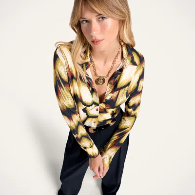 La Doublej Tailored Multicolored Abstract Print Shirt In Brown