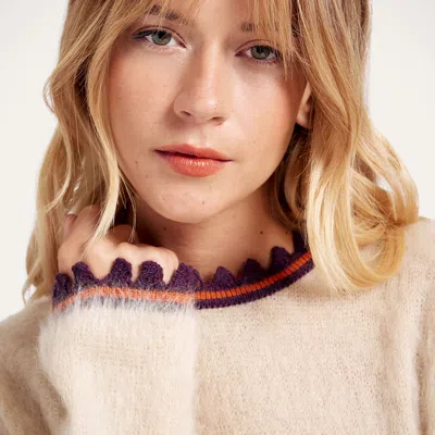 La Doublej Scalloped-trimmed Mohair Wool Sweater In Neutral